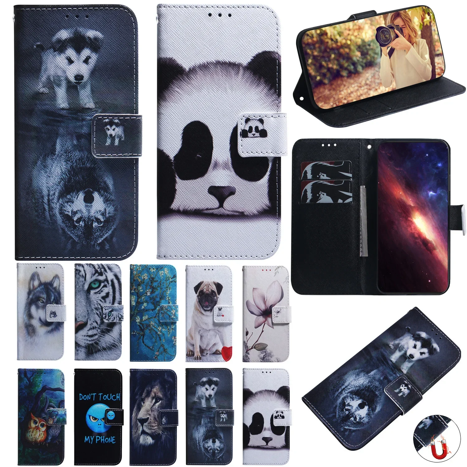 

Stand Flip Wallet Case For Motorola MOTO G POWER 5G G PLAY 4G 2024 G Stylus 5G 2022 G PURE One 5G Painted Protect Phone Cover