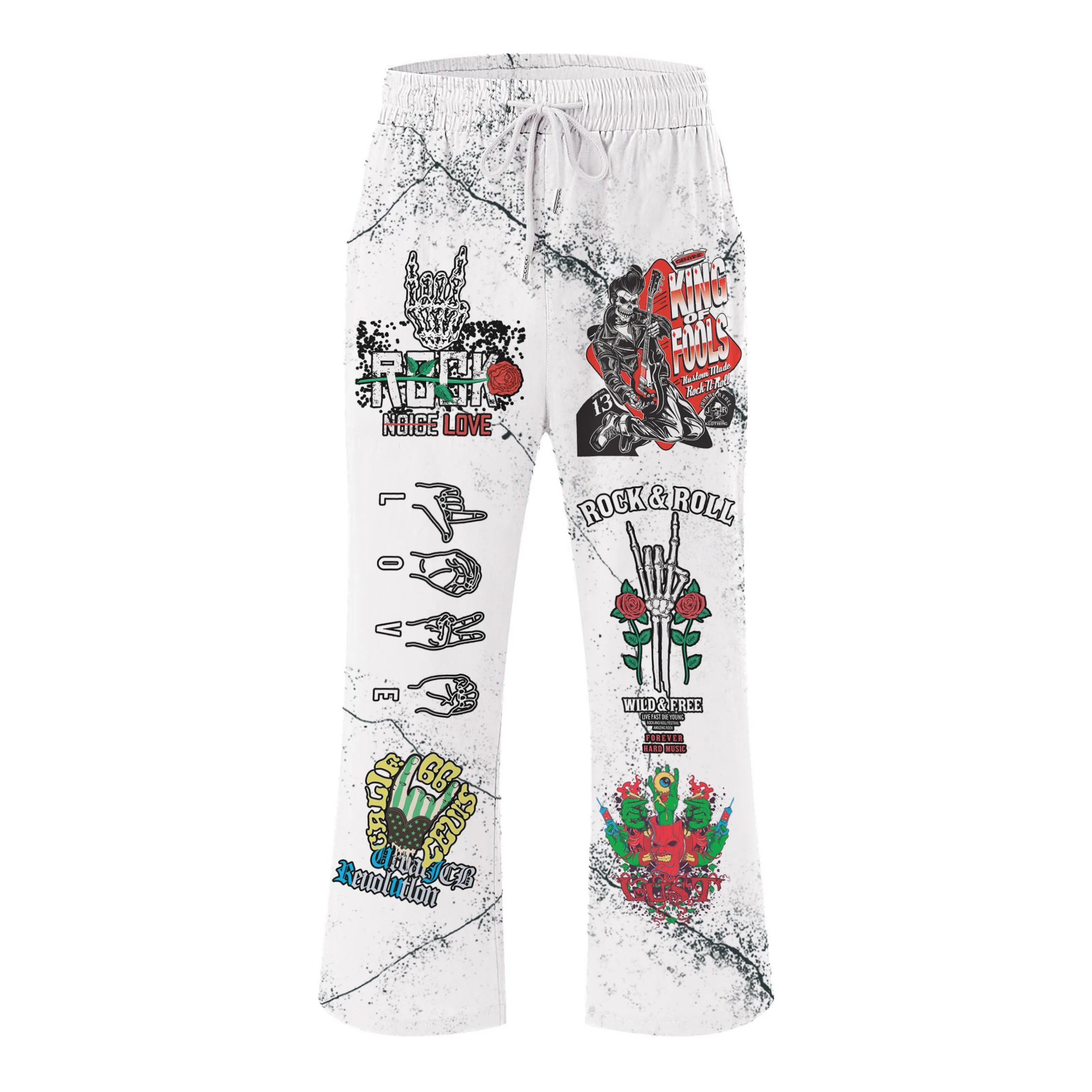 Hot Selling Spring and Autumn New Music Skeleton Letter Rose Digital Printing Fashion Men's and Women's Hip Hop Bellbottom Pants