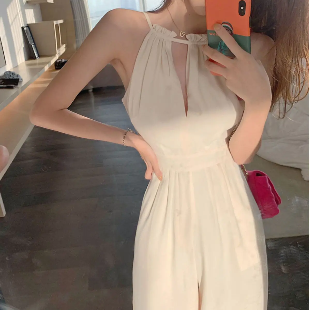 Women's Suspender Wide-leg Jumpsuit Set with a Thoughtful Design Featuring a Hollowed-out Halter Neckline Sleeveless Top