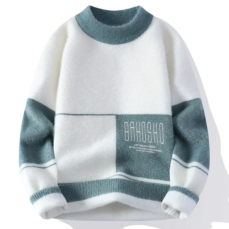 2024 Autumn Winter New Men's Fashion Casual Slim Fit Letter Sweater Men's Plus Velvet Thick Warm Large Size Sweater Pullover 3XL