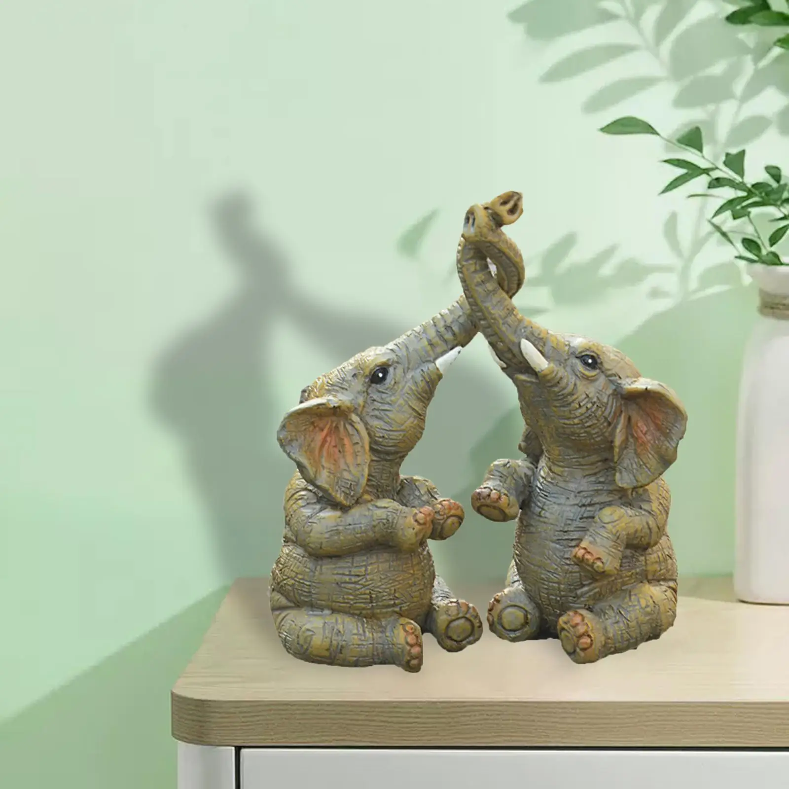 Modern Couple Elephant Statue Figurines Sculptures Art Craft for Table Decor