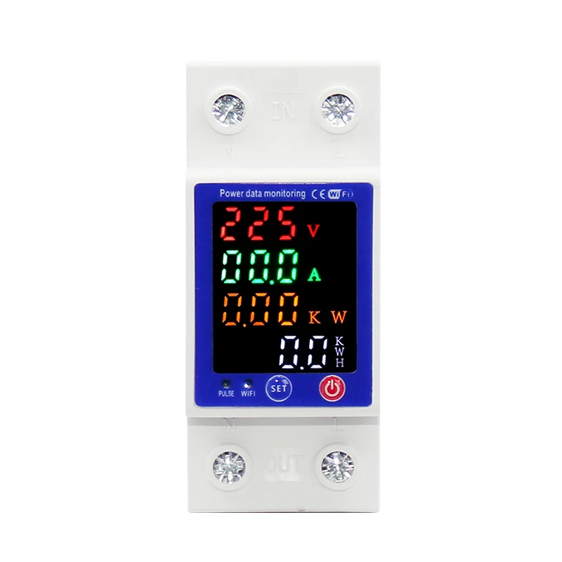 Tuya WiFi Smart Energy Meter Multifunctional Protector Color Display Over Under Voltage Protector Prepaid Meter Single phase 63A