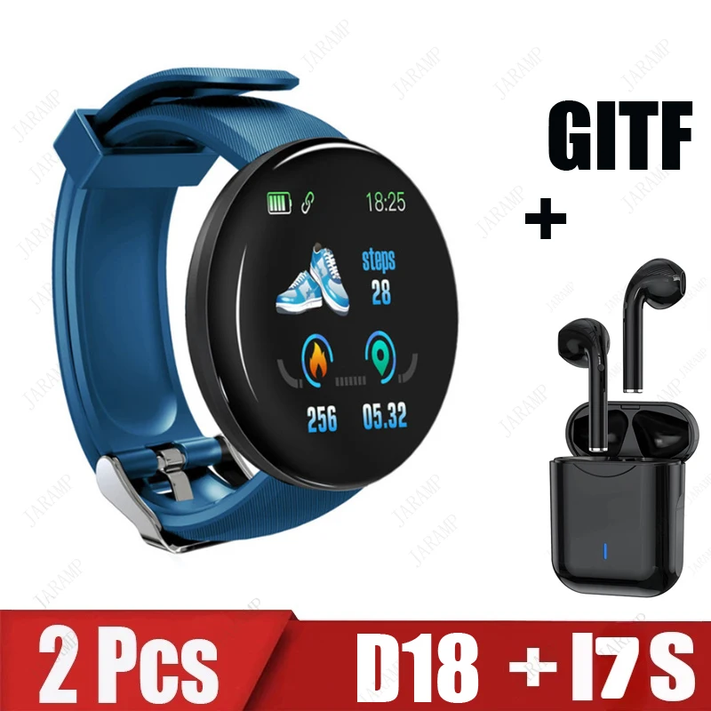 2Pcs D18 I7s Smart Watch Men Blood Pressure Smartwatch Women Waterproof Sport Heart Rate Fitness Tracker Smart Clock Watches New 