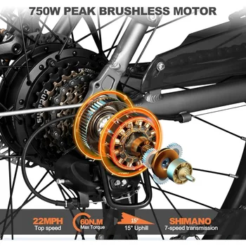 Electric Bike -468Wh Removable Built in Battery, 350W(Peak 500W), 26X2.1 Tire Step Over Bicycle with 7 Speed, Max 50 Miles 4