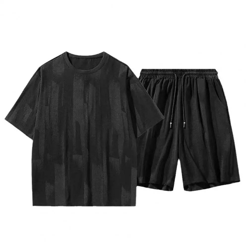 

Fitness Clothing Men's Summer Tracksuit Set O-neck Short Sleeve T-shirt with Elastic Drawstring Waist Wide Leg for Athletic