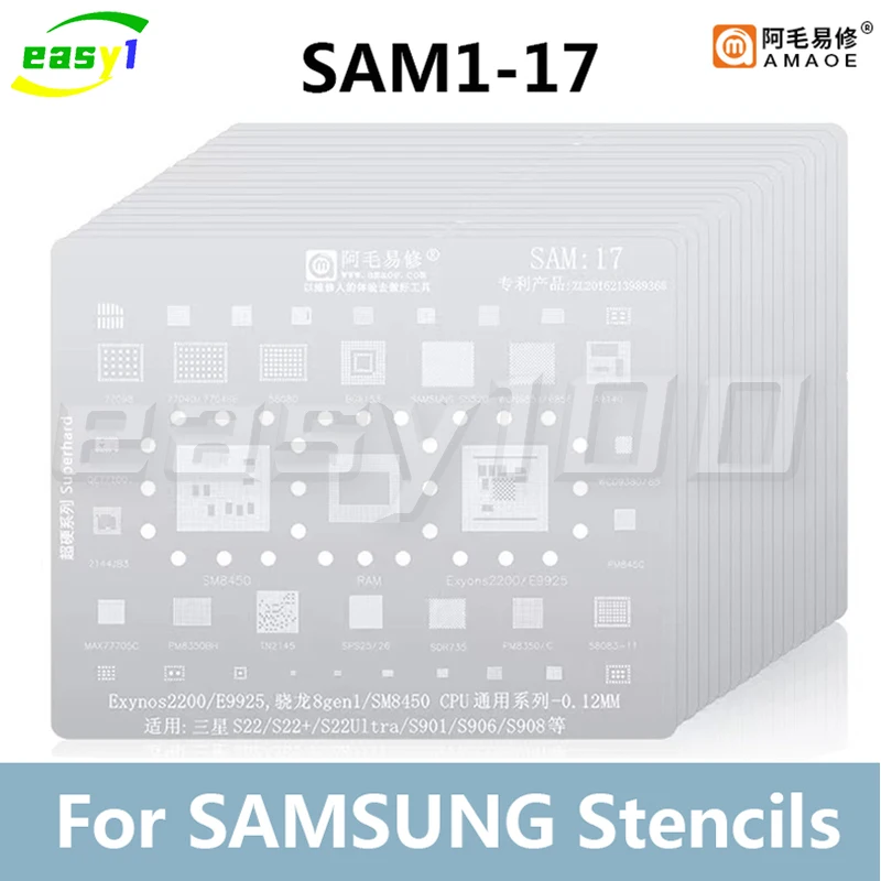 Amaoe SAM BGA 리볼링 스텐실 키트, 삼성 A70 A80 A90 노트 엑시노스 7870 9611 파워 IC CPU 주석 스틸 메쉬에 적합, 1-17
