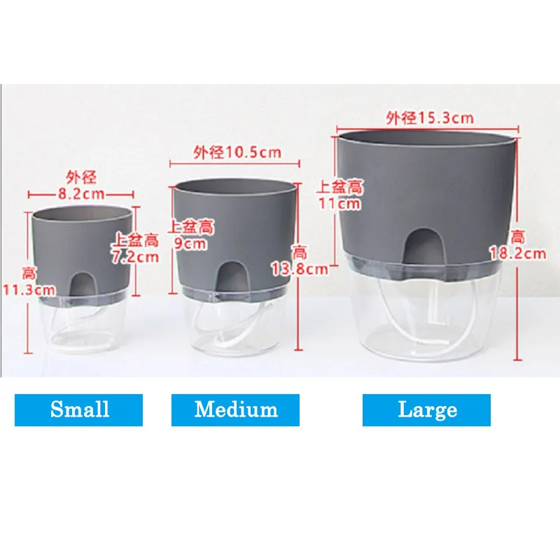 Transparent Double Layer Plastic Flower Pot Self Watering Cotton Rope Watering Small Plant with Injection Port