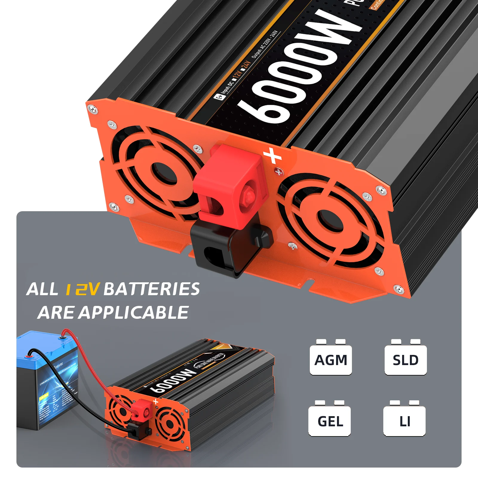 UK Pure Sine Wave Power Inverter 6000W DC 12V/24V To AC 240V LCD Display 30W USB type-C Remote Control Converter car Transformer
