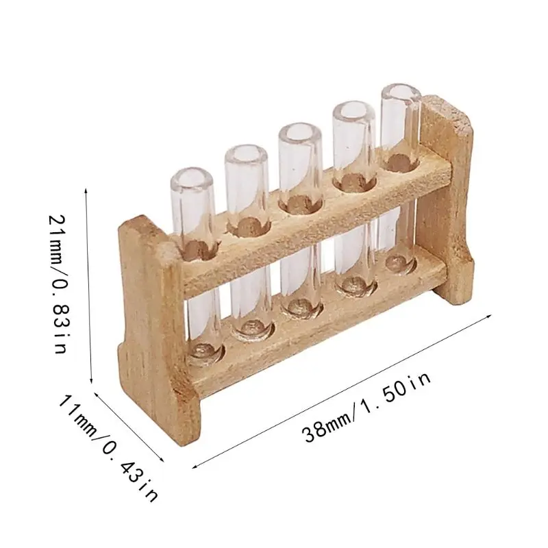 5pcs/set Laboratory Glass Test Tubes with Wooden Rack Set 1:12 Dollhouse Miniatu DropShipping wooden playset house decorative accessories decorations mini test tube model tubes props tiny rack