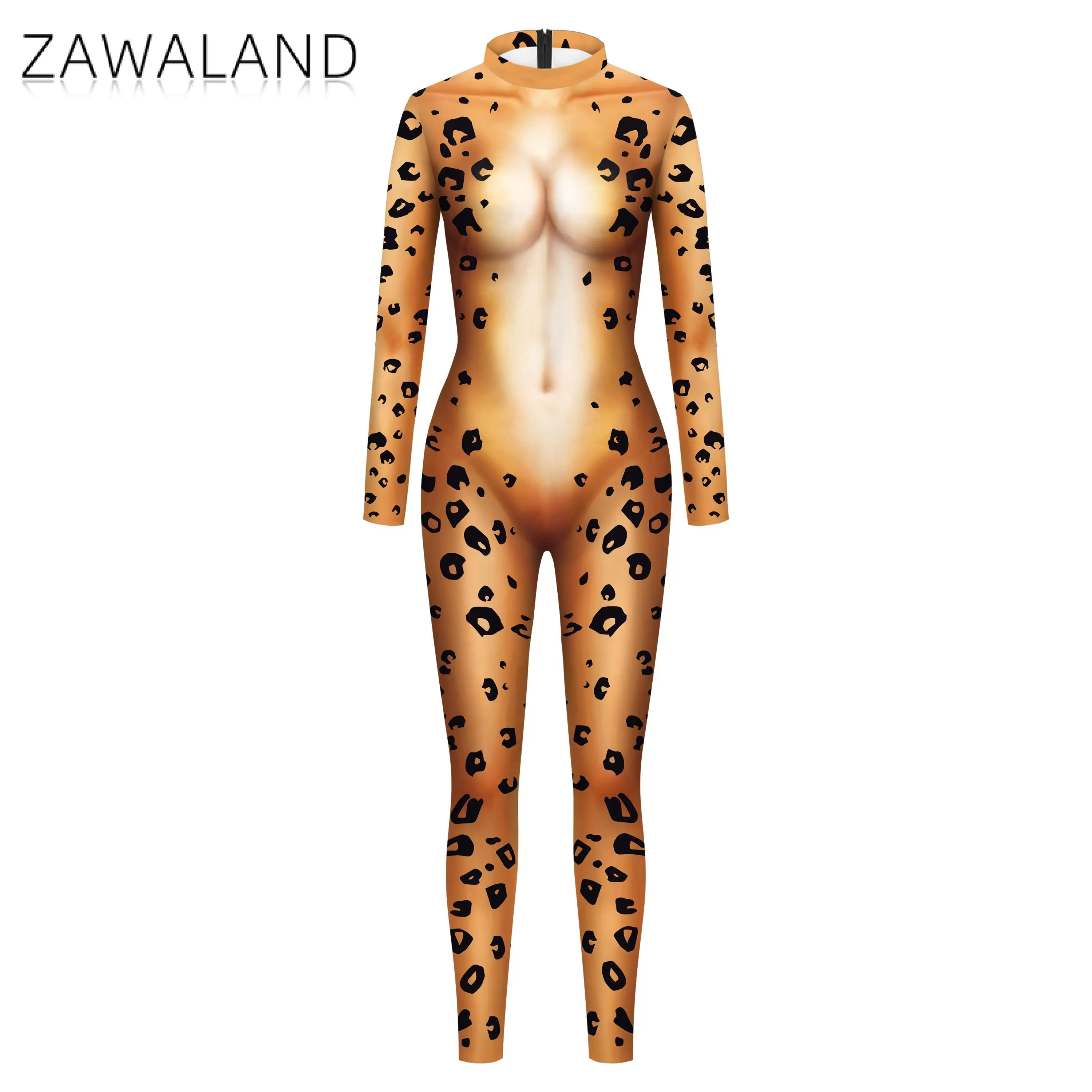 Zawaland Husky Wolf Leopard Jumpsuit Animal Cosplay Costume Men Zentai Suit Funny Disguise Wear Halloween Holiday Party Clothes cosplay costume