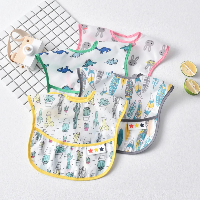Waterproof Baby Bibs Cartoon Newborns Kids Burp Cloth Art Smock Feeding Bib Apron Pocket Infant Toddler Boys Girls Saliva Towel 5