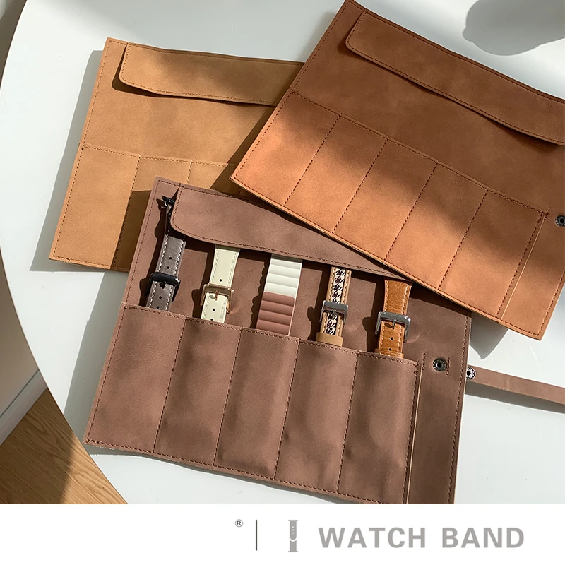 Luxury Vintage Watch Strap Roll Travel Case Frosted Leather Personalised Display Box 5 Slots Wrist Watches Jewelry Storage Pouch for watchband storage bag,watch storage pouch