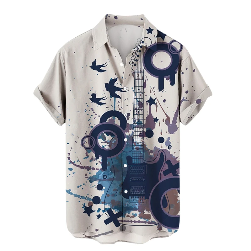 thumbnail image 1 of Camisetas con gráficos de guitarra musical para hombres, ropa con estampado 3D, camisetas de rock hip hop, camisetas de manga corta para playa Ahloa, blusas con solapa para hombres, 1 of 5