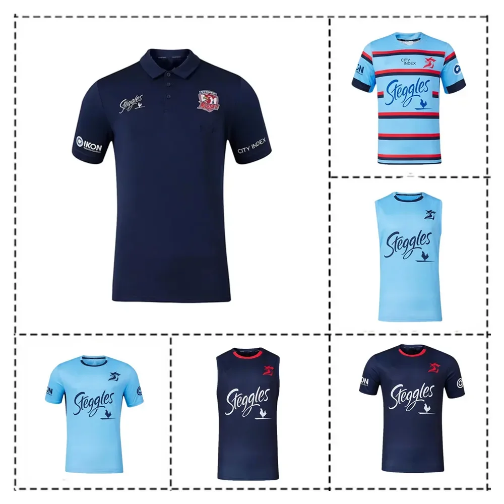 Sydney Roosters Training Polo Shirt Rugby Jersey Shorts-Mens Size:S-5XL（Print Name Number）