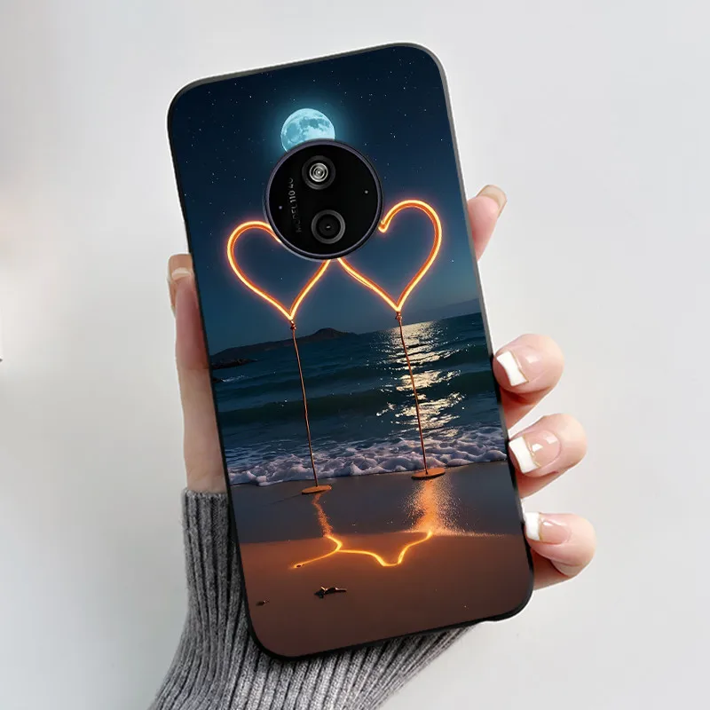Aesthetic Shockproof Black Silicone Case with Sunset Pattern
