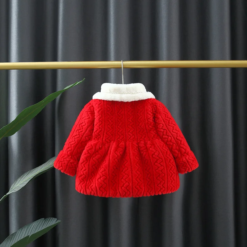 Girl Christmas 2pcs Winter Baby Cotton Coat Thickened Children's Wool Sweater Jacket Lapel Overalls Toddler Kids Costume + Bag