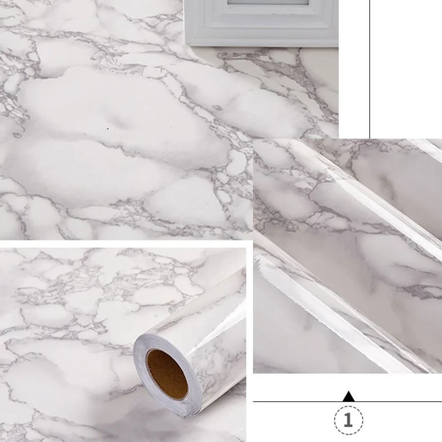 Marble Sticker Kitchen Oil-Proof Film Stove Waterproof Moisture-Proof Self-Adhesive Wallpaper Countertop Cabinet Renovation Tile 4