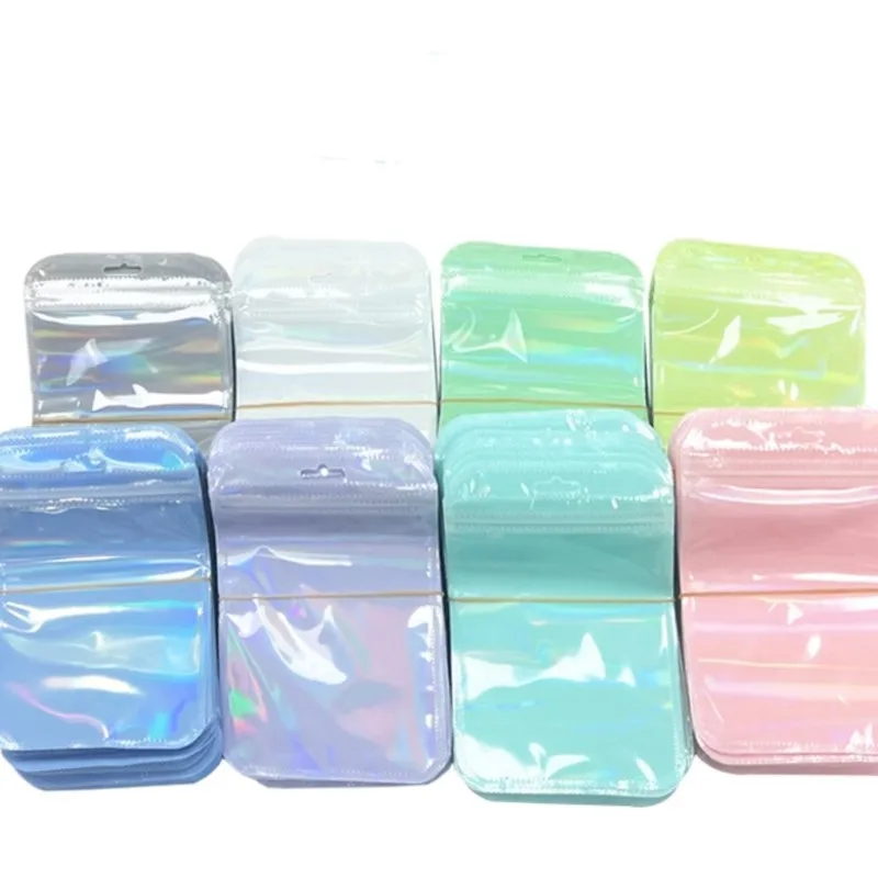 50 Stück holografische rosa selbstdichtende Reißverschluss-Verpackungsbeutel, wiederverschließbare Verpackung, Schmuck-Display, Einzelhandelstasche, kleine Unternehmen – Detail 2