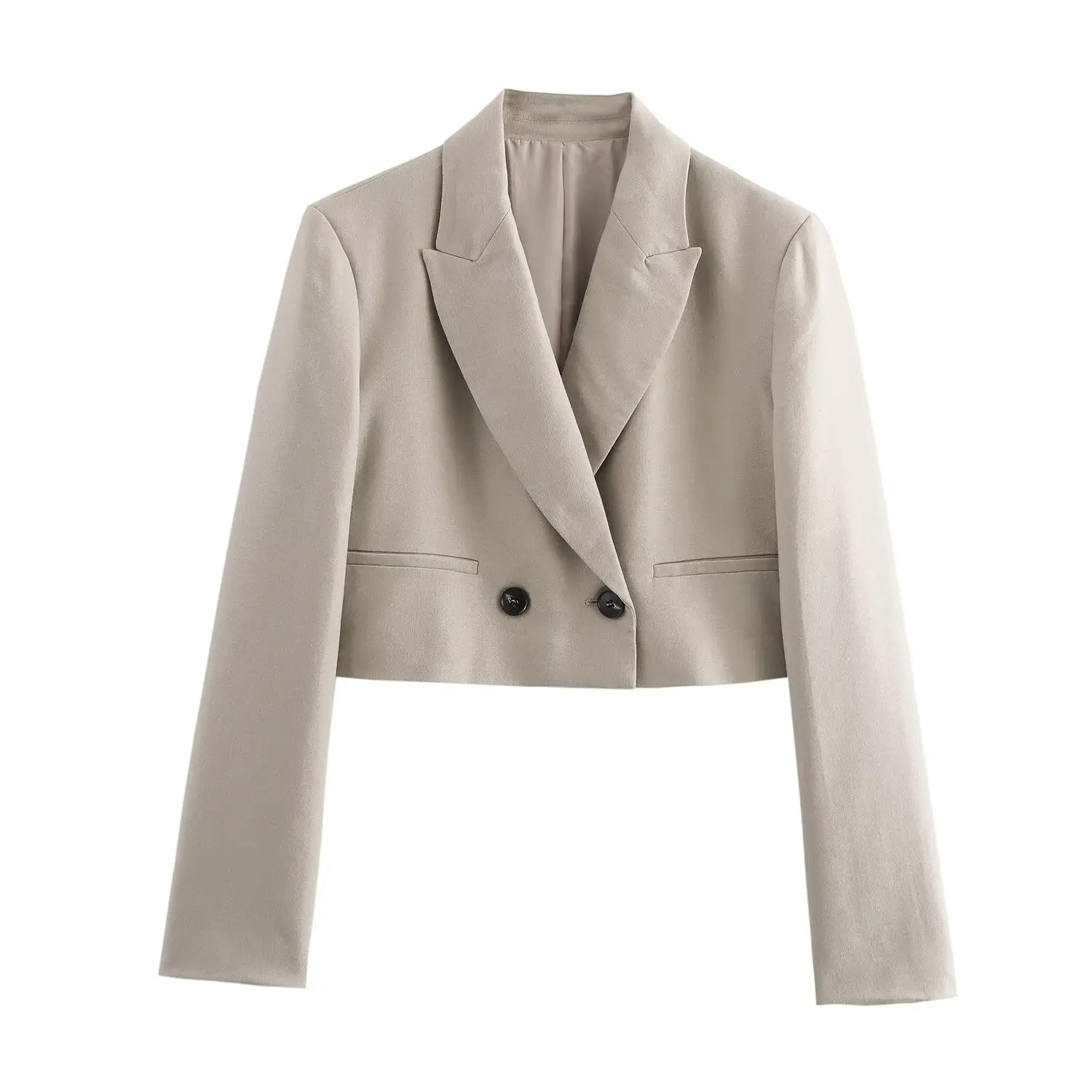 thumbnail image 1 of Blazer elegante de manga larga para oficina para mujer con solapa retro y un solo botón HH TRAF + pantalones cortos con bolsillos decorados con cinturón de color sólido para mujer, 1 of 5