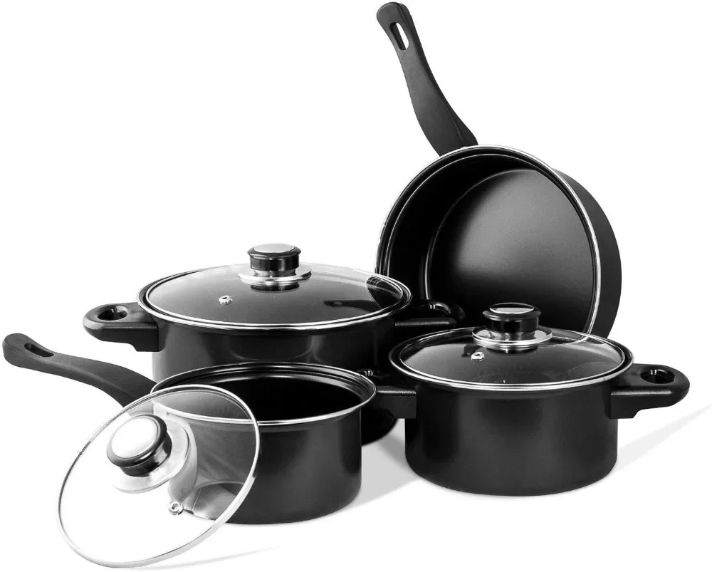 

7 Pc Carbon Steel Nonstick Cookware Set, Pots & Pans Set, Dishwasher Safe Cookware Set, Cooking, Kitchen Essentials (Black)