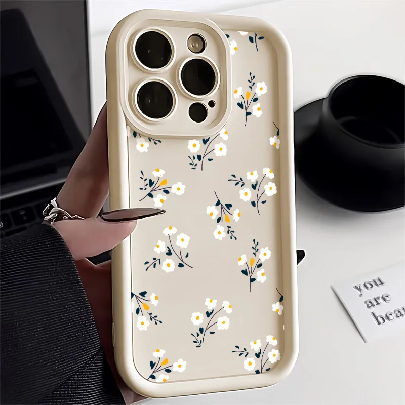 Liquid Silicone Case For iPhone 11 Case iPhone 13 12 14 15 Pro Max XS X XR 7 8 Plus SE 2020 2022 Small Floral Shockproof Cover