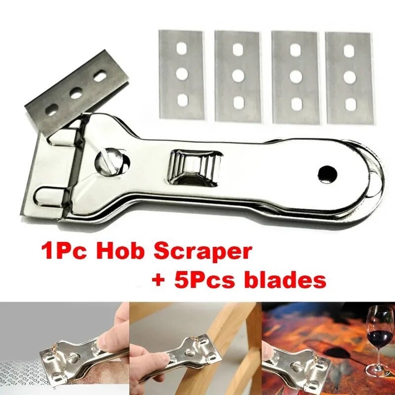 1PC Scraper Cleaner With 5pcs Spare Blades Or 10 Blades, Durable Glass Ceramic Hob Remover Oven Cooker Cleaning Tool with Blade