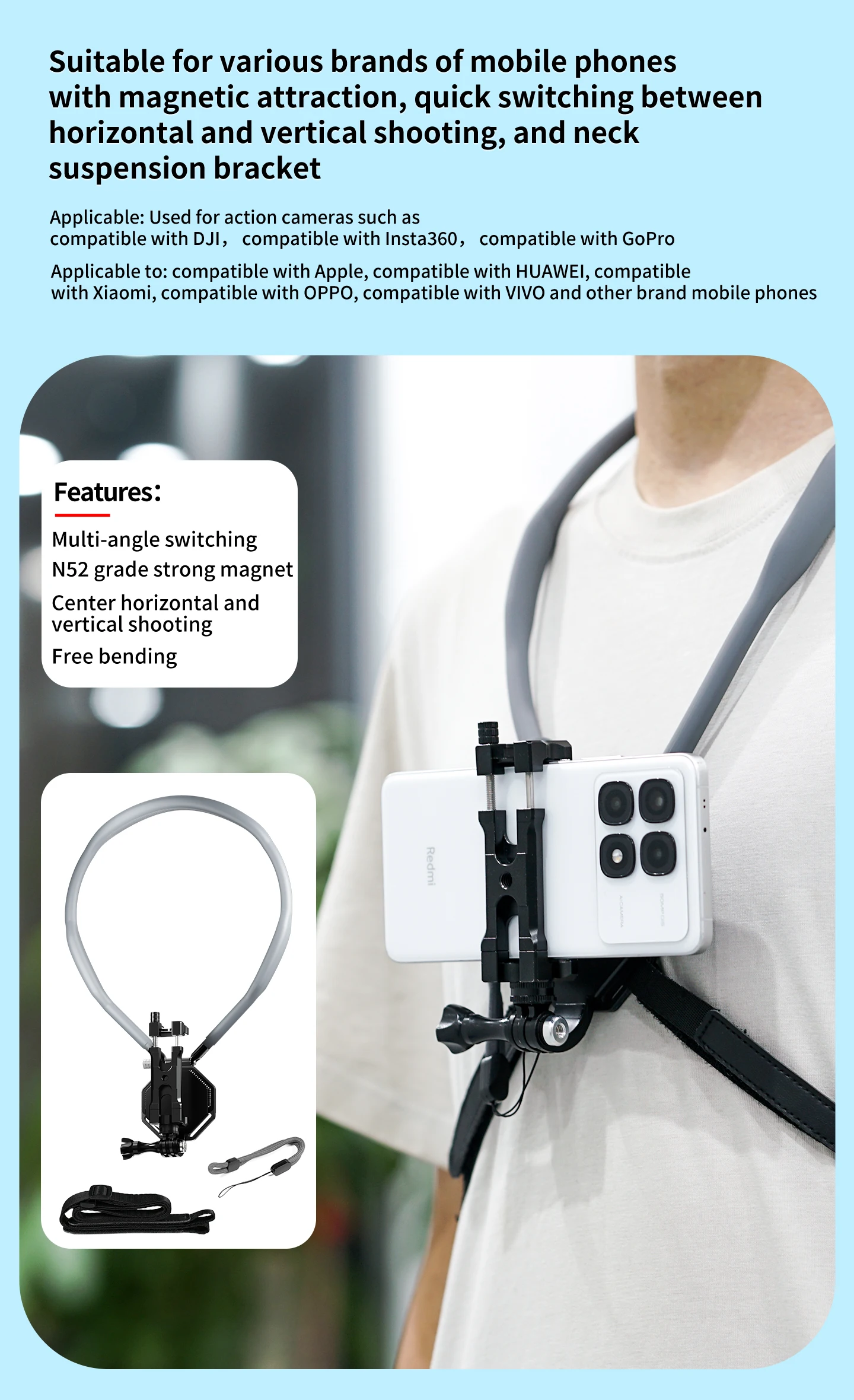 POV Brusthalsgurt Kamerahalterung Magnetische Schnellverschlusshalterung für GoPro 13 Insta360 X5 Go Ultra DJI Action Sport Radfahren – Detail 28
