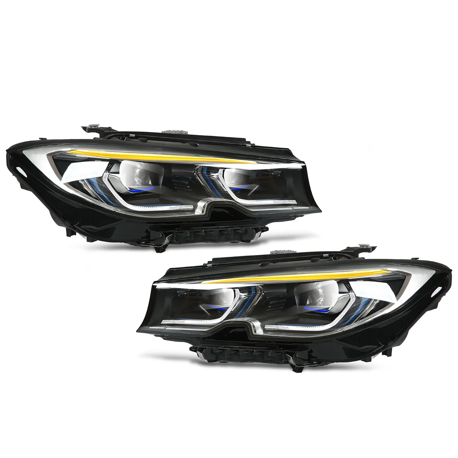 차량용 고정밀 레이저 조명 헤드라이트, 적응형 헤드라이트, ABS PMMA PC 8 LED 프로젝터, IP67 방수, 블루 스트라이프