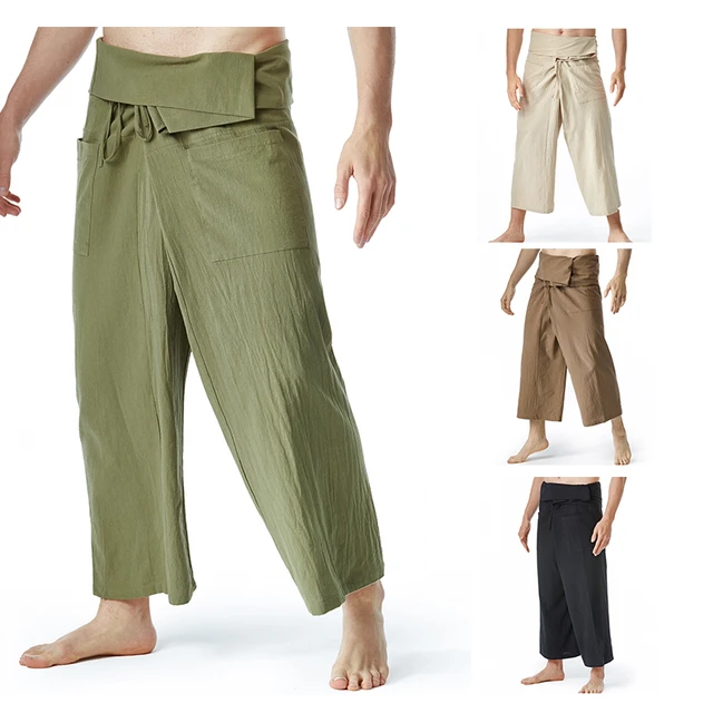 2023 Linen Summer Thai Fisherman Wrap Pants Cotton Men Women Loose 