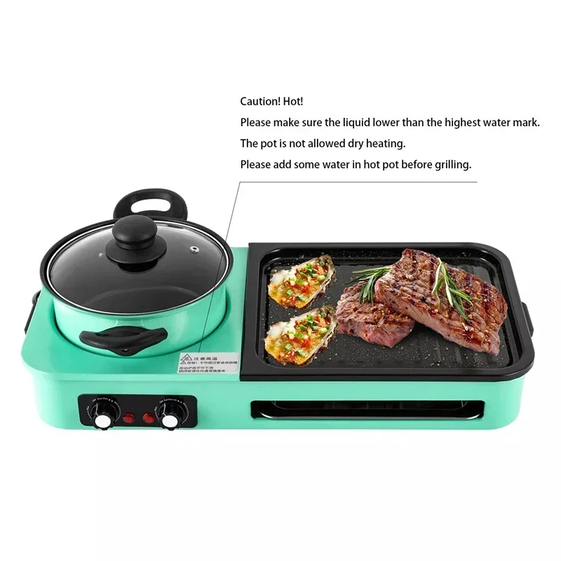 Elektrische Grills, Hot Pot und rauchfreier Grill, 3-in-1-Multikochermaschine, antihaftbeschichtete elektrische Backform, 220 V, EU-Stecker, elektrische Schüssel – Detail 13
