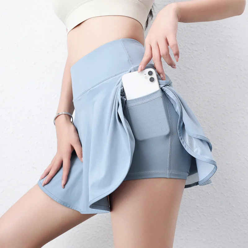 Women Sports Tennis Skirt 2 in 1 Yoga Shorts Double Layer Fitness Running Golf Badminton Anti Exposure Skirts Gym Sportswear