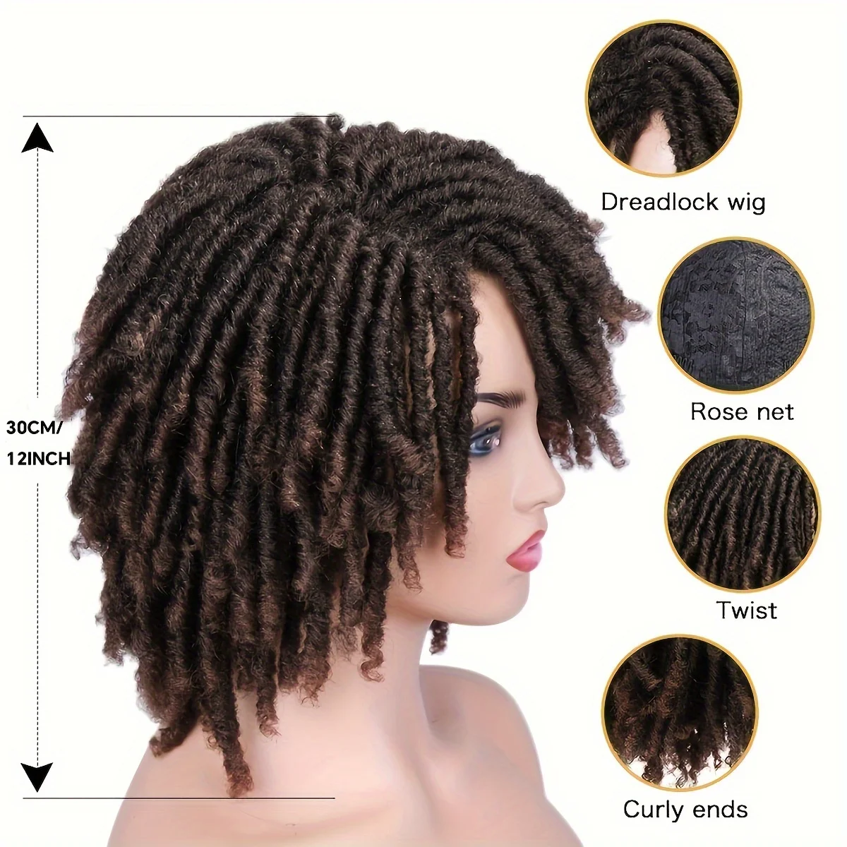 Short Dreadlock Wig Crochet Twist Curly Dreadlocks Hair Ombre Brown Black Burg Color Synthetic Wigs For Women And Men Cosplay Pa