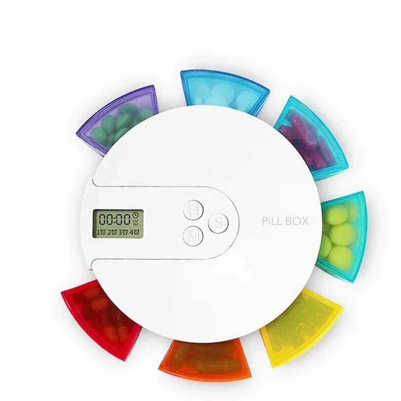 7-Day Automatic Pill Dispenser White Plastic Weekly Smart Timing Pill Reminder For With Alarm 1 PCS