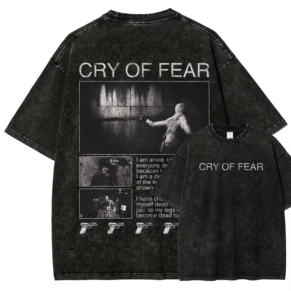 Cry of Fear Washed T-Shirt Oversized Unisex Vintage Loose Retro Fashion Streetwear Trendy Baumwolle Y2k Kurzarm Trendprodukt