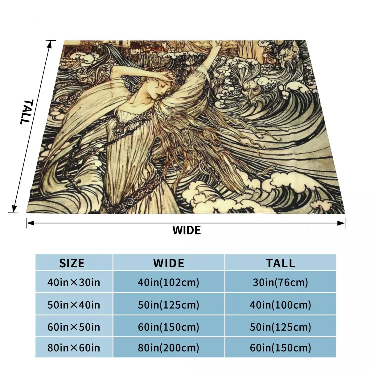 Arthur Rackham�� Undine in the Waves �̱� ���, ħ�� ���, ǫ���ϰ� �ε巯�� ���, ���ſ� ���