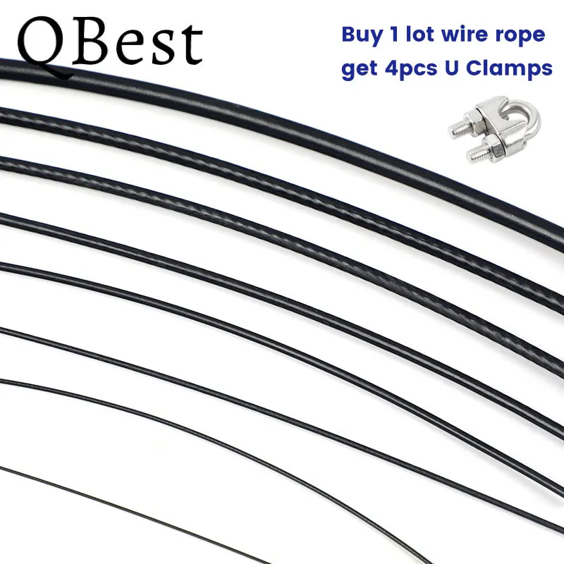20M/30M/50M Black PVC Coated Plastic 304 Stainless Steel Wire Rope ...