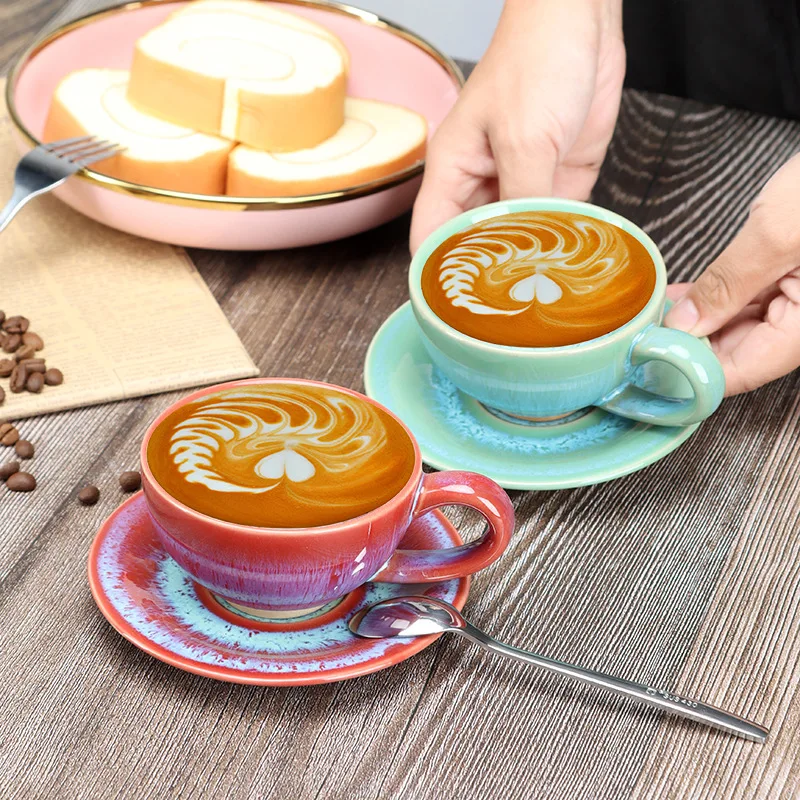 

150ml Art Coarse Ceramic Coffee Cups Handmade Kiln Changed Latte Cups Hand-brewed Coffee Cup and Saucer Sets To Cups