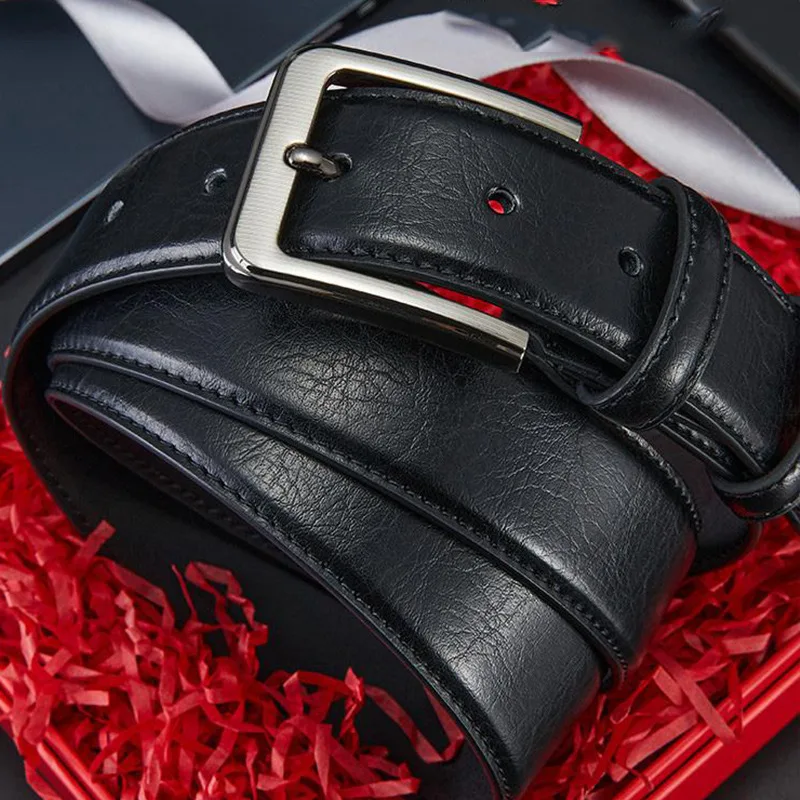 Men's Belt Genuine Leather Belt Pin Buckle Brown for Middle-aged Youth