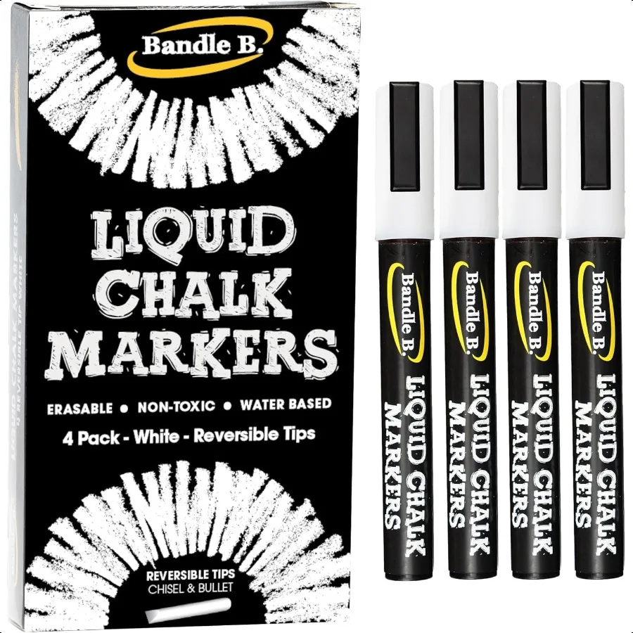 White Erasable Chalk Markers with Reversible Tips