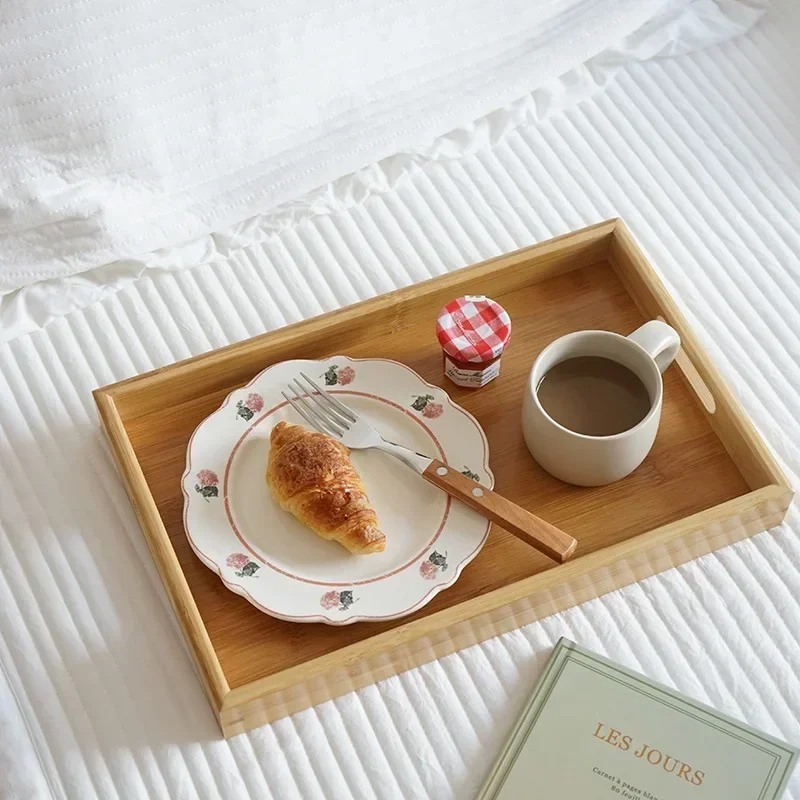Bamboo Wooden Tray Japanese Bread Snack Solid Wood Household Kung Fu Tea Set Water Cup Plate Hotel Plates Home Kitchen Supplies 5