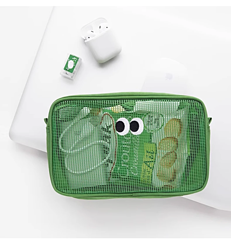 Mesh Makeup Cosmetic Bag Zipper Travel Pouch Bag Big Eyes Make Up Case for Home Offices Travel Accessories Organizer Storage Bag 4