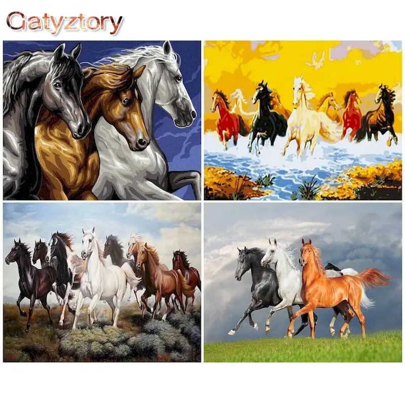 

GATYZTORY Diy Painting By Numbers Unique Gift Running Horse Picture Drawing Home Decors Handmade Acrylic Paints Kit Animal