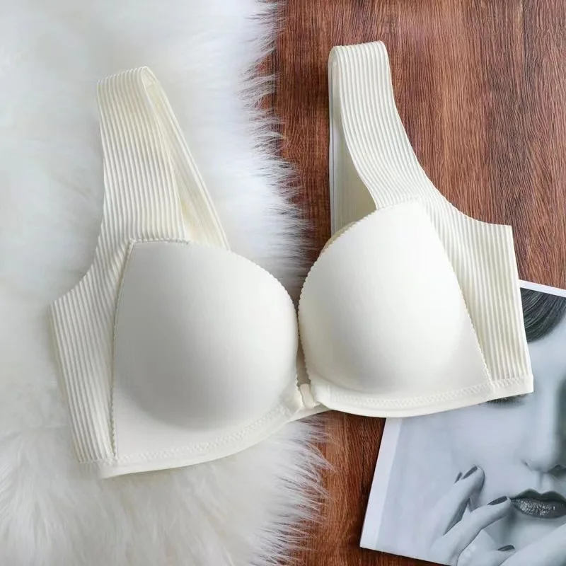 Women's Front Button Seamless Bra Wire Free Anti Sagging Underwear Push Up Gathered Bralette Solid Soft Breathable Lingerie Bras