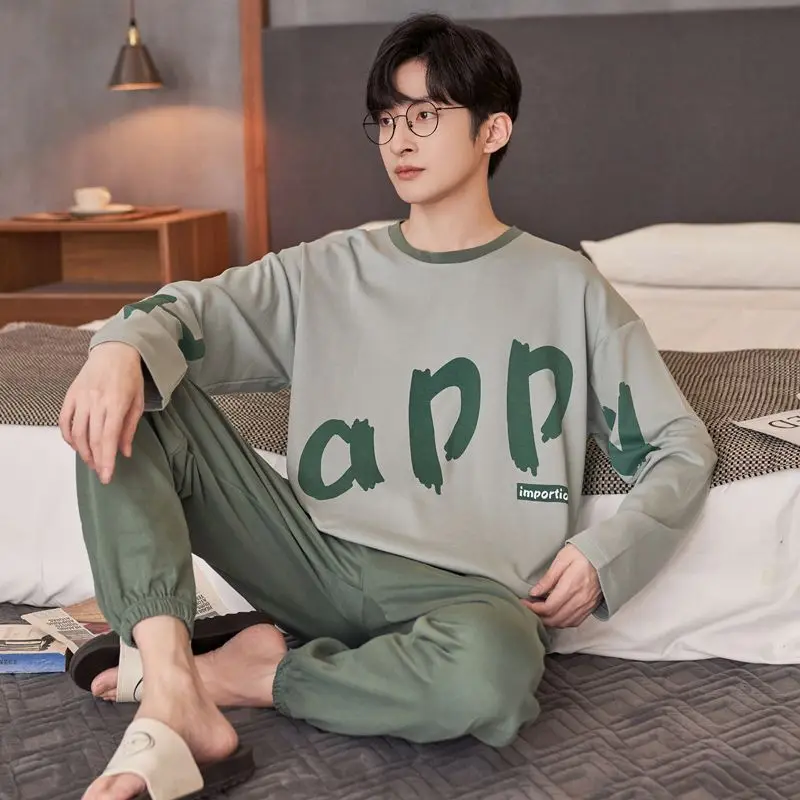 Winnter Men's Cotton Plus Size Pajamas Set Sleepwear Long Sleeved Pyjamas Spring Autumn Cartoon Trousers Nightwear Homewear Suit