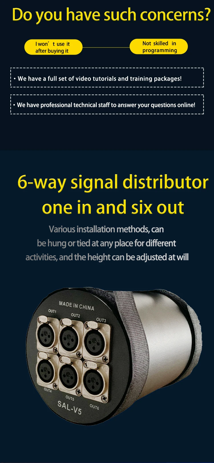 Description Picture 6 of item1in 6 out DMX512-RDM Decoder DMX Signal Amplifier Control Console Moving Head Light LED Signal DISTRIBUTOR DJ Disco Stage Bar