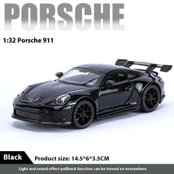1:32 Scale Alloy Diecast Racing Car Model - 911 GT3 RS Decorative Collectible with Sound and Light Features (Black)