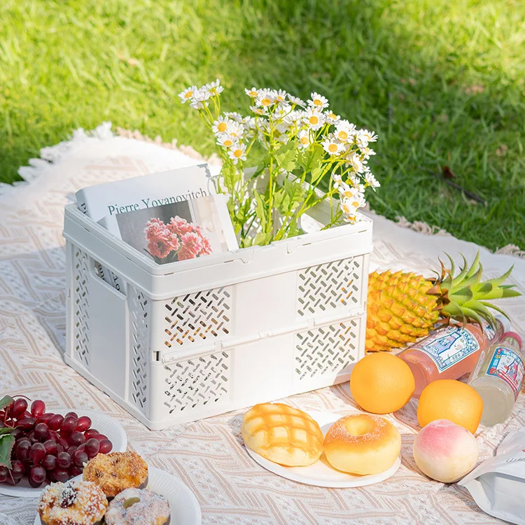 

Large Capacity Folding Storage Basket Portable Picnic Snake Fruit Bread Storage Organizer Box with Handle Large Capacity