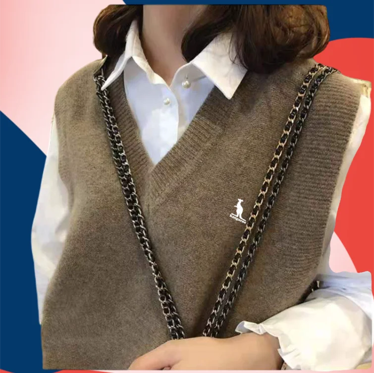 

2024 Spring and Autumn New Wool Vest Women's Thickened Loose V-neck Pullover Sleeveless Sweater Tank Top Women's Kam Shoulder