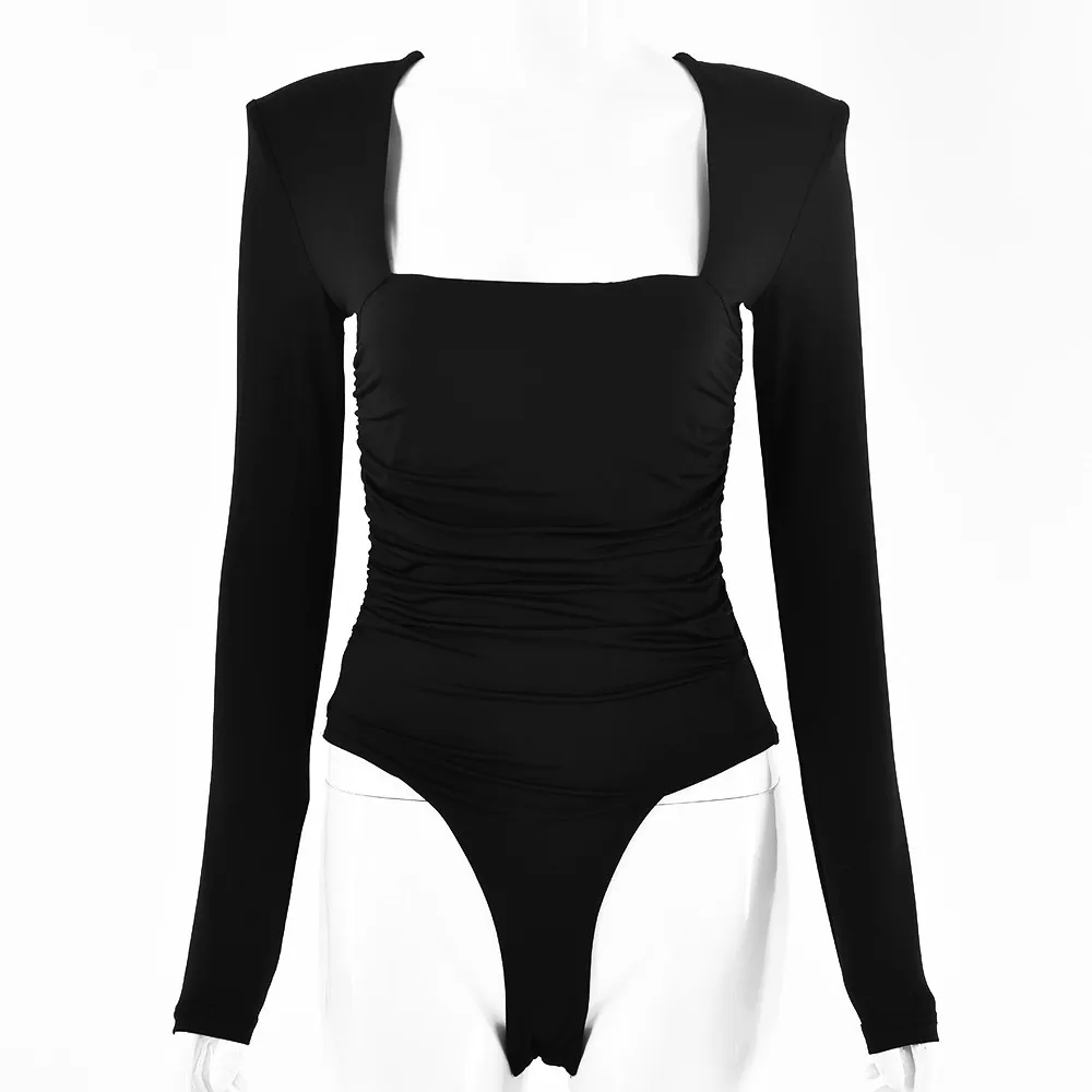 Bodysuit Long Sleeves Overalls for women 2024 streetwear Bodycon Square Neck female Basic Black Overalls body sexy corset mujer 6