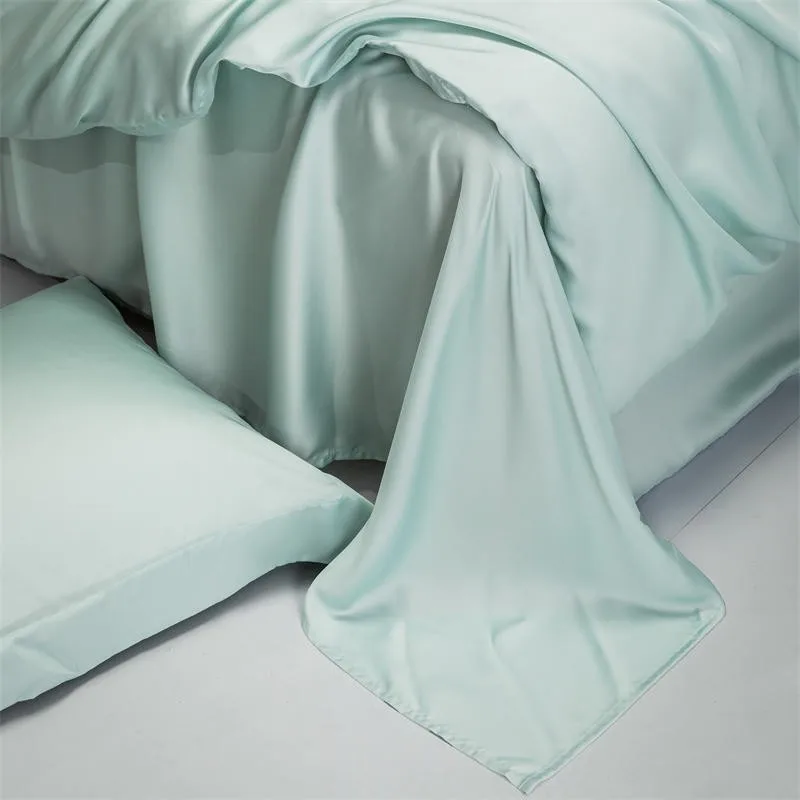 Solid Plain Color 600TC Eucalyptus Lyocell Duvet Cover Fitted Sheet Pillowcases Skin Touch Silky Soft Breathable Smooth Cooling 5